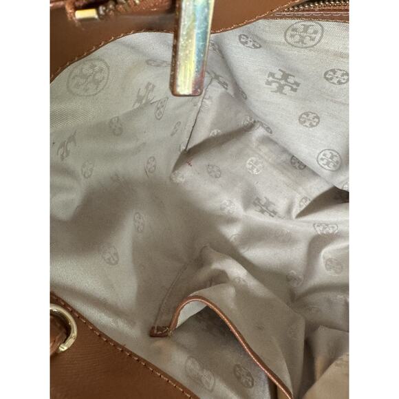 Authentic Tory Burch Robinson Perforated Tote Double Zip Satchel Brown No Strap - Picture 14 of 16